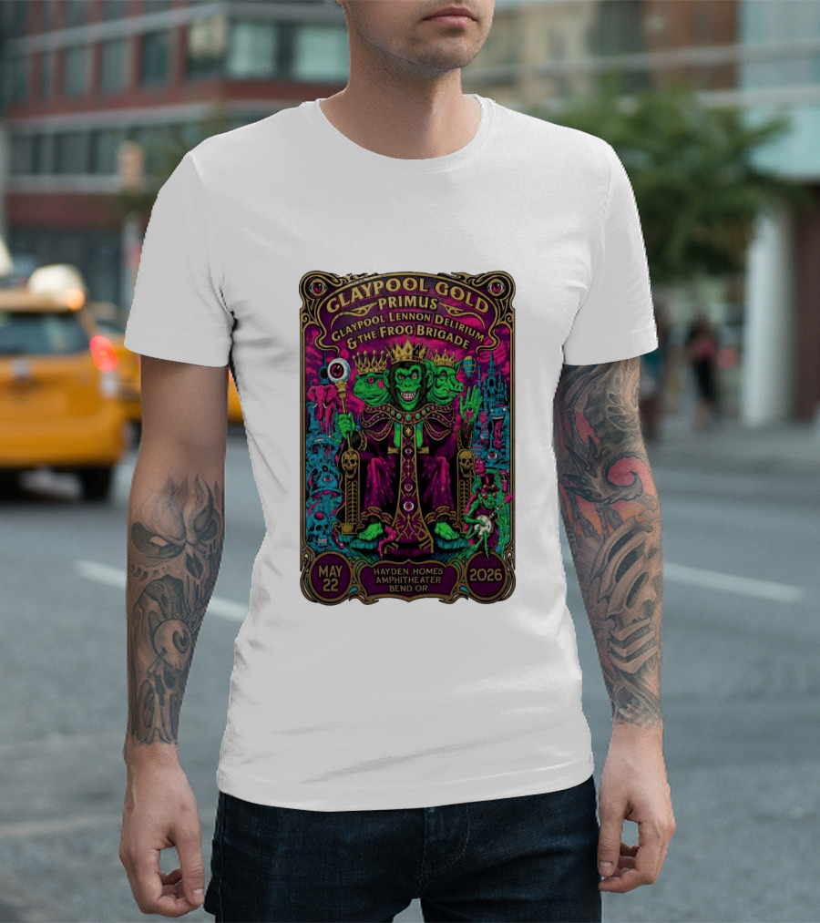 Claypool Gold Primus Claypool Lennon Delirium And The Frog Brigade Hayden Homes Amphitheater Bend Oregon May 22 2026 Gig T-Shirt