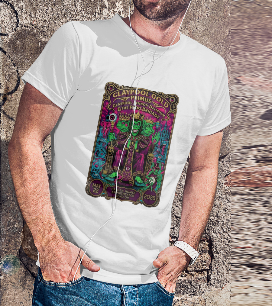 Claypool Gold Primus Claypool Lennon Delirium And The Frog Brigade Hayden Homes Amphitheater Bend Oregon May 22 2026 Gig T-Shirt