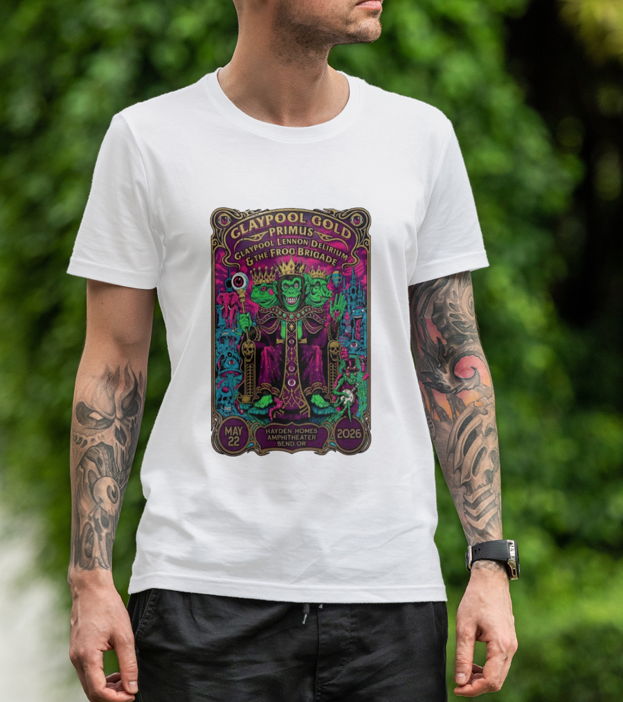 Claypool Gold Primus Claypool Lennon Delirium And The Frog Brigade Hayden Homes Amphitheater Bend Oregon May 22 2026 Gig T-Shirt