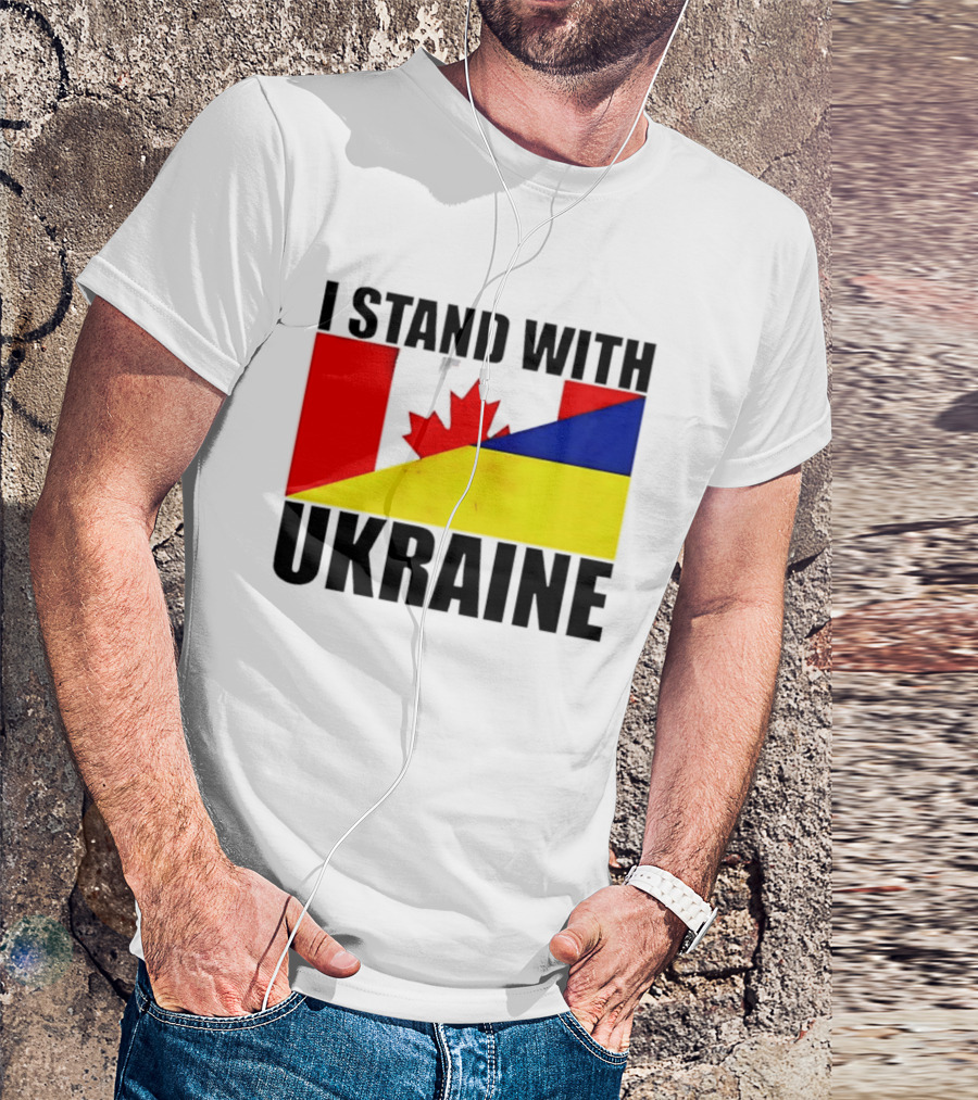 I Stand With Ukraine Canada Flag Maple Leaf Yellow Blue T-Shirt