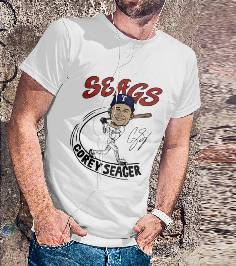 Seags Corey Seager Texas Rangers Slugger Swing Caricature T-Shirt