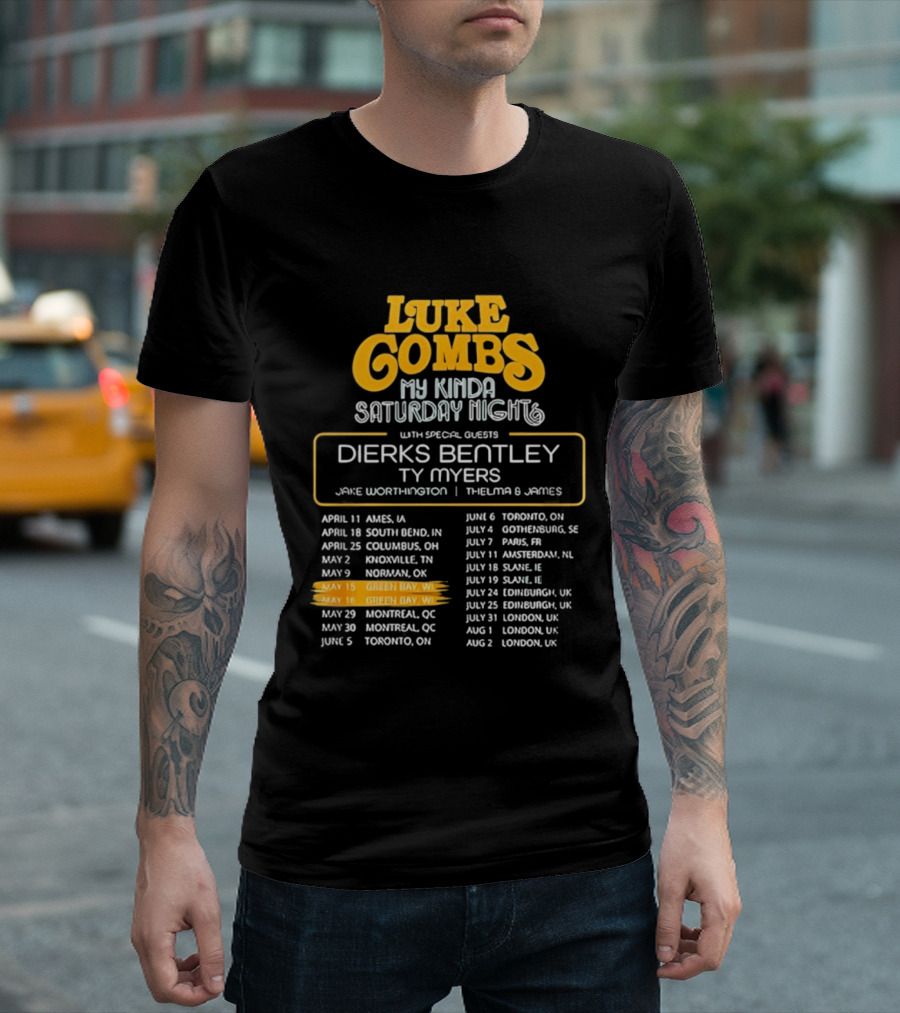 Luke Combs My Kinda Saturday Night Tour 2026 Green Bay Featuring Dierks Bentley T-Shirt