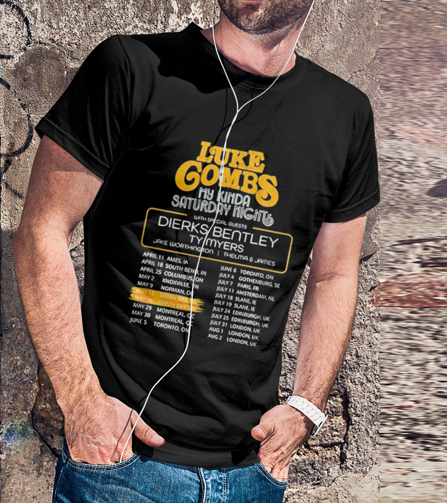 Luke Combs My Kinda Saturday Night Tour 2026 Green Bay Featuring Dierks Bentley T-Shirt