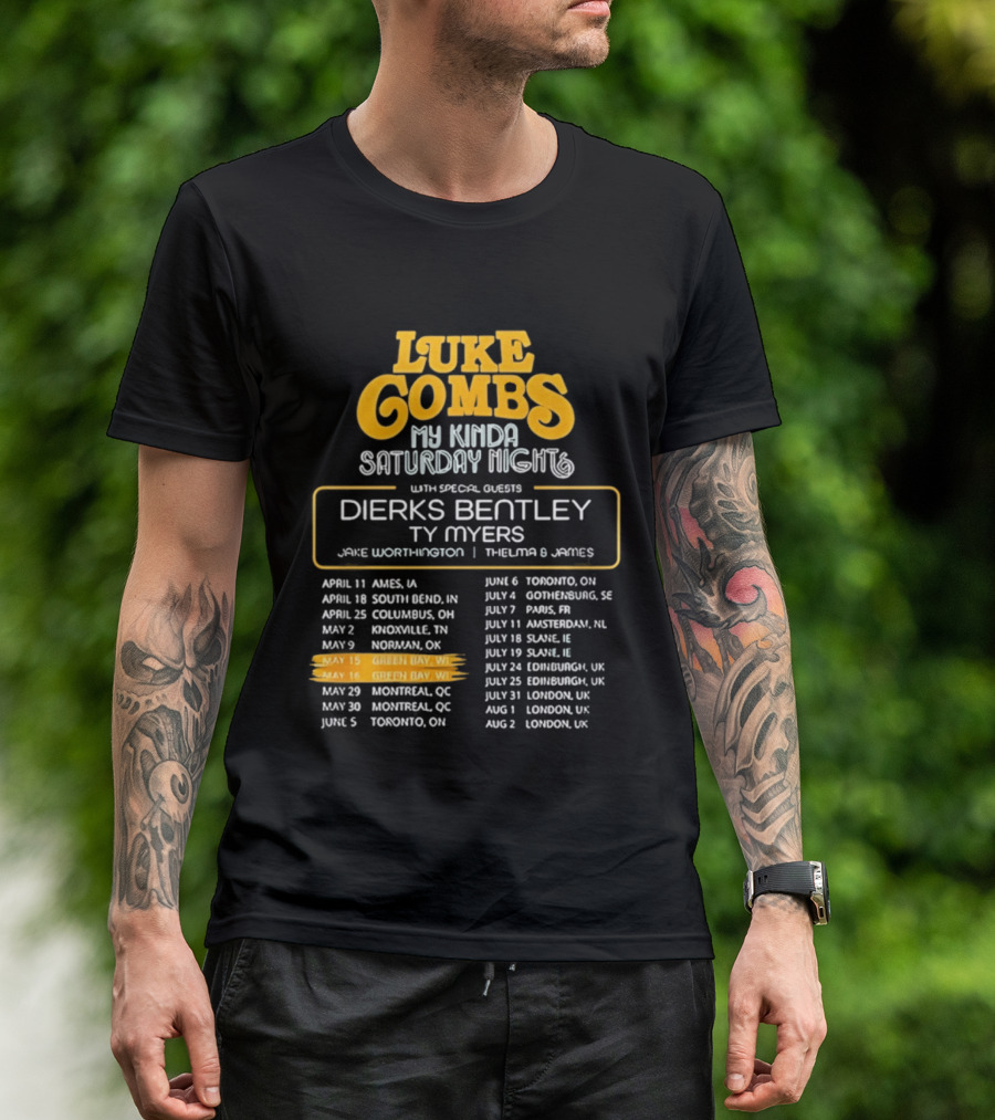 Luke Combs My Kinda Saturday Night Tour 2026 Green Bay Featuring Dierks Bentley T-Shirt