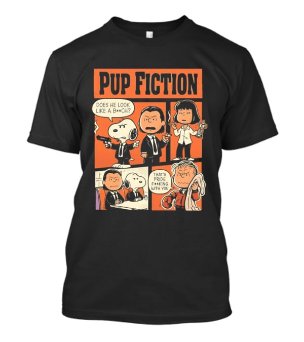 Pup Fiction Peanuts And Pulp Fiction Characters Mashup T-Shirt