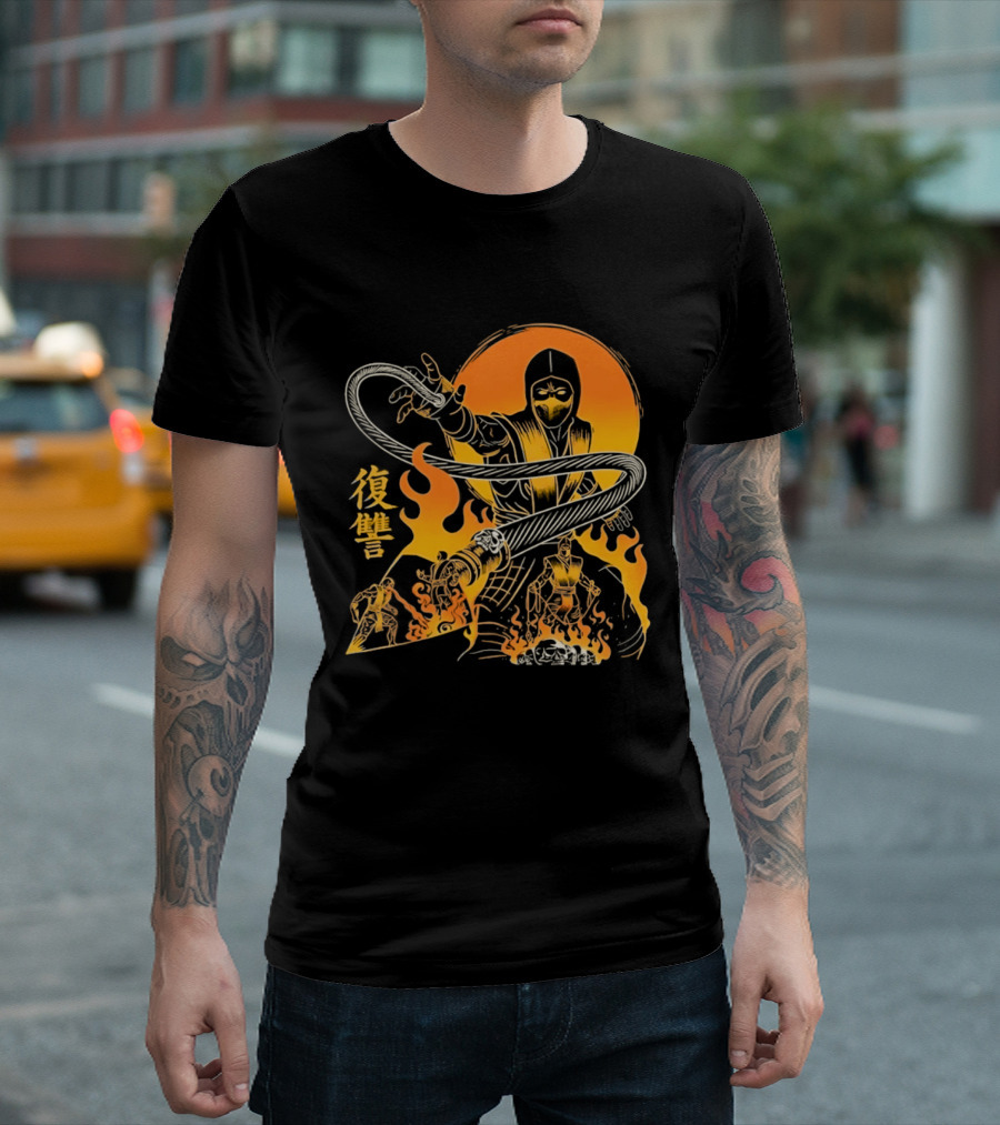 Scorpion Mortal Kombat Hellbound Wrath Kanji Flames T-Shirt