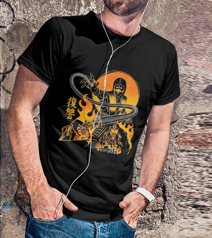 Scorpion Mortal Kombat Hellbound Wrath Kanji Flames T-Shirt