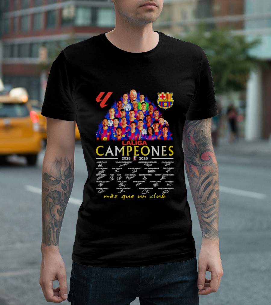 FC Barcelona LaLiga Campeones 2025 2026 Más Que Un Club Signatures T-Shirt