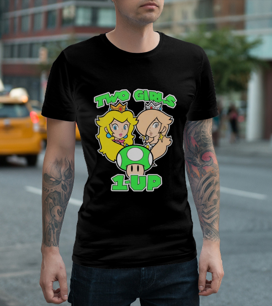 Two Girls 1 Up Mushroom Princesses Gaming T-Shirt