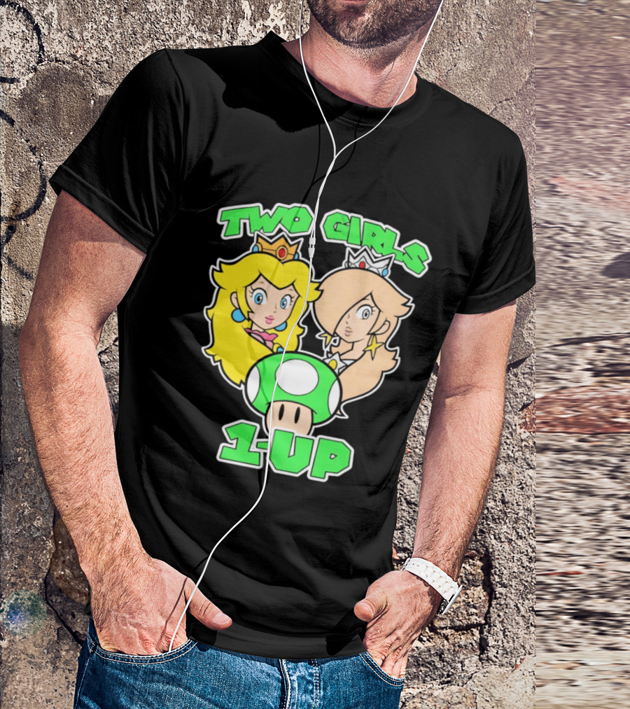 Two Girls 1 Up Mushroom Princesses Gaming T-Shirt