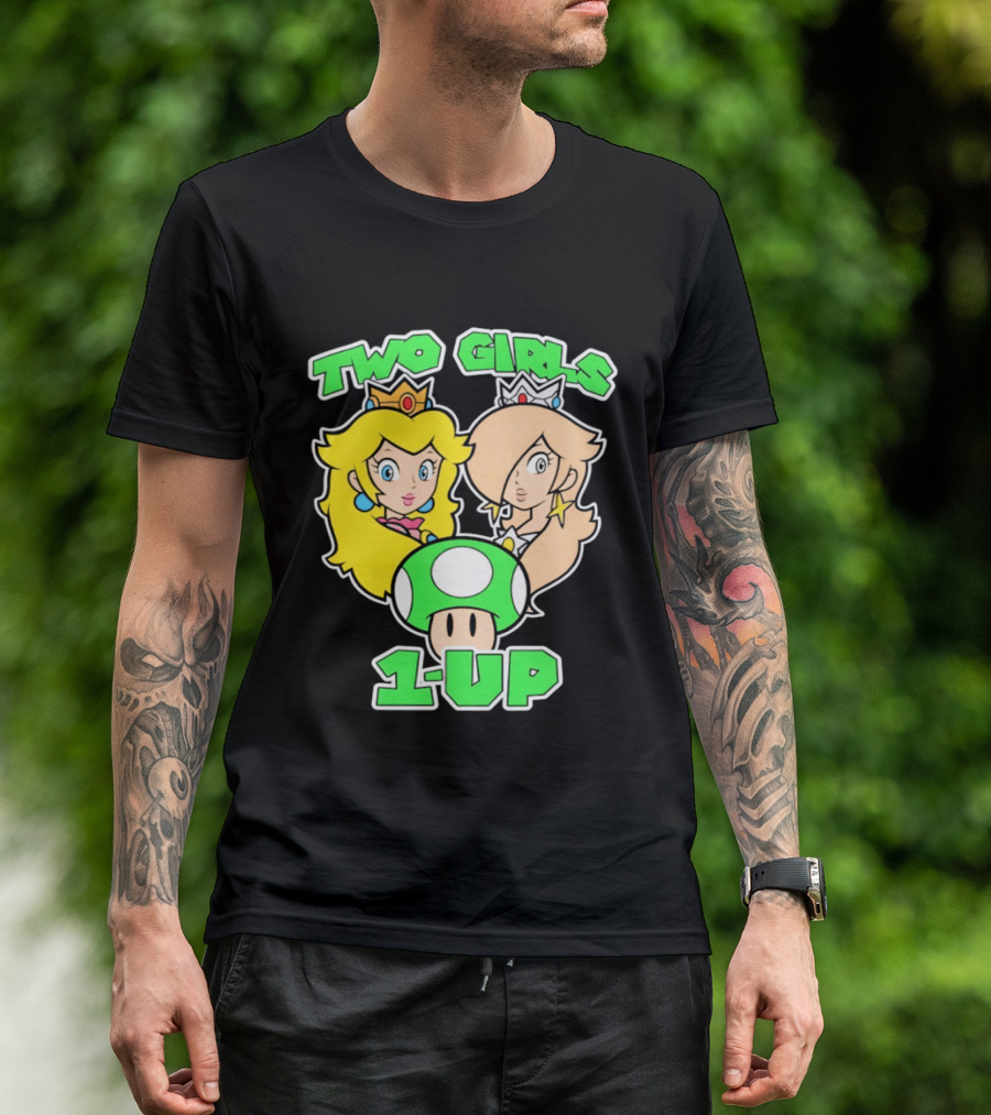 Two Girls 1 Up Mushroom Princesses Gaming T-Shirt