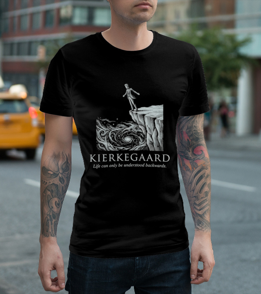 Kierkegaard Life Can Only Be Understood Backwards Cliff Edge T-Shirt
