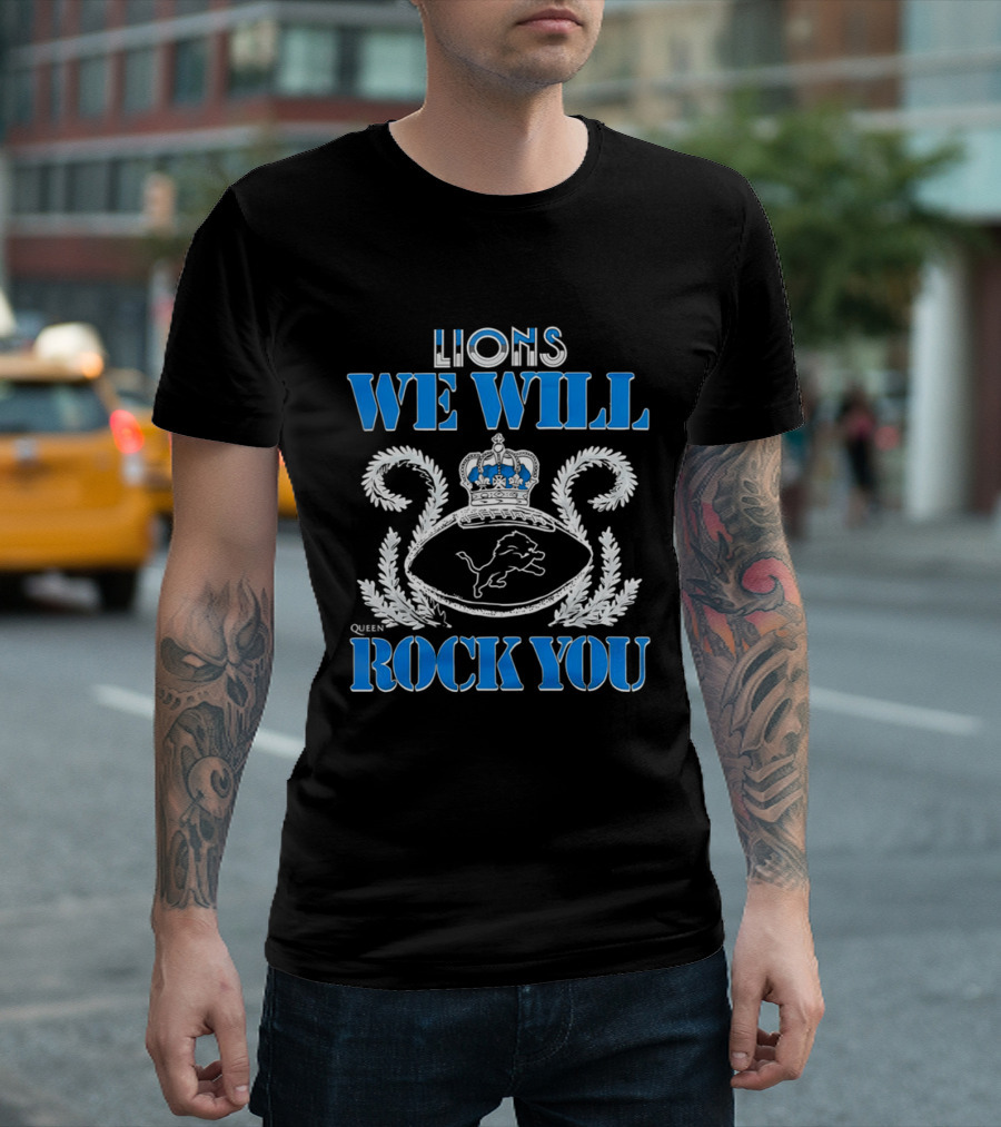 Lions We Will Rock You Queen Crest Football T-Shirt