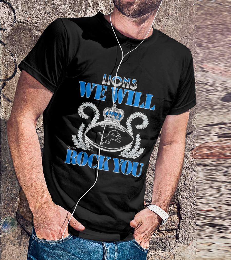 Lions We Will Rock You Queen Crest Football T-Shirt