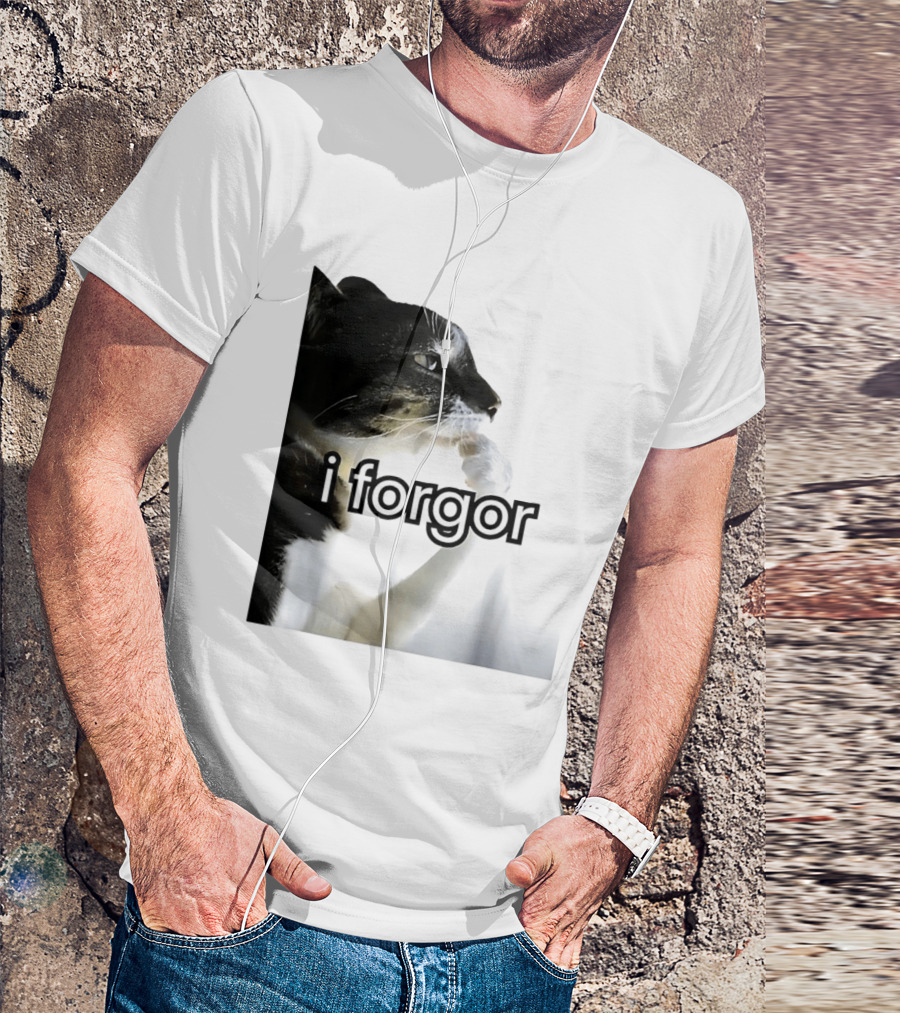 Cat I Forgor Meme Digital Image Paw Licking Pensive Moment T-Shirt