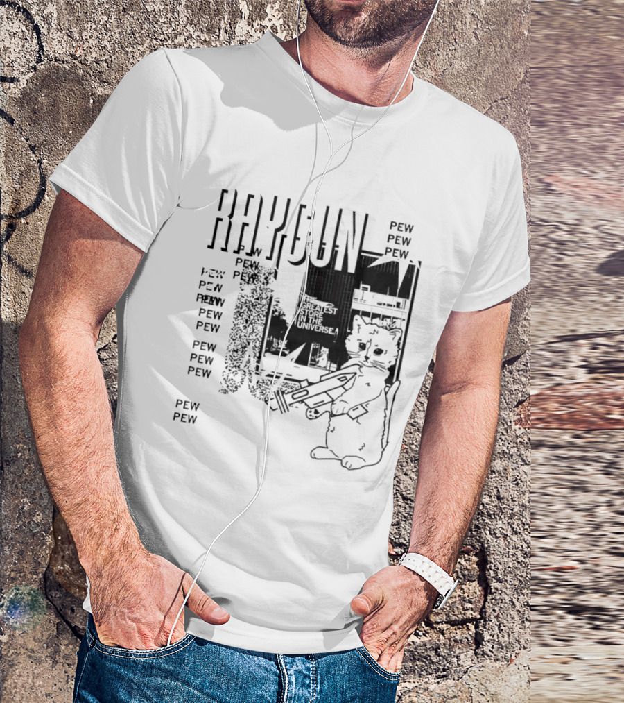 Raygun Cat Pew Pew Galactic Space Adventure T-Shirt
