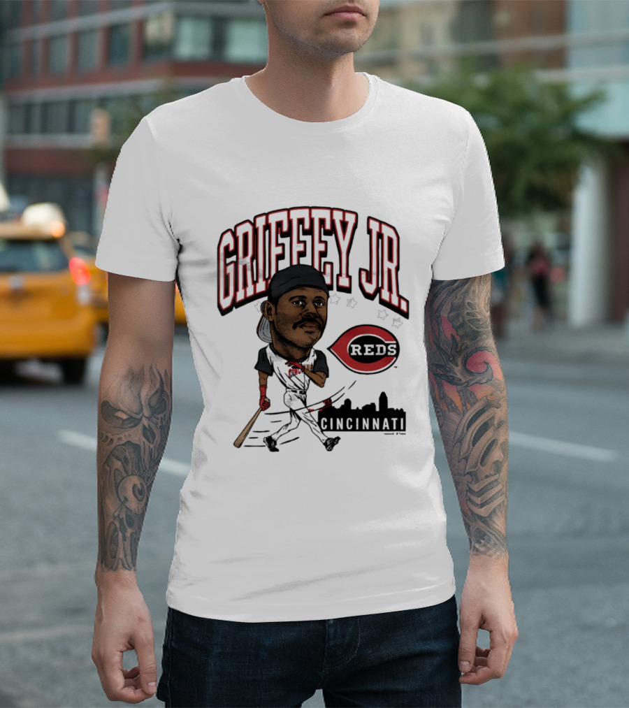 Cincinnati Reds Griffey Jr Caricature Tri Blend T-Shirt