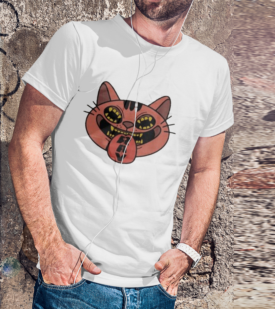 Exociety Rav Cat Tongue Out Face Graphic Urban Streetwear T-Shirt