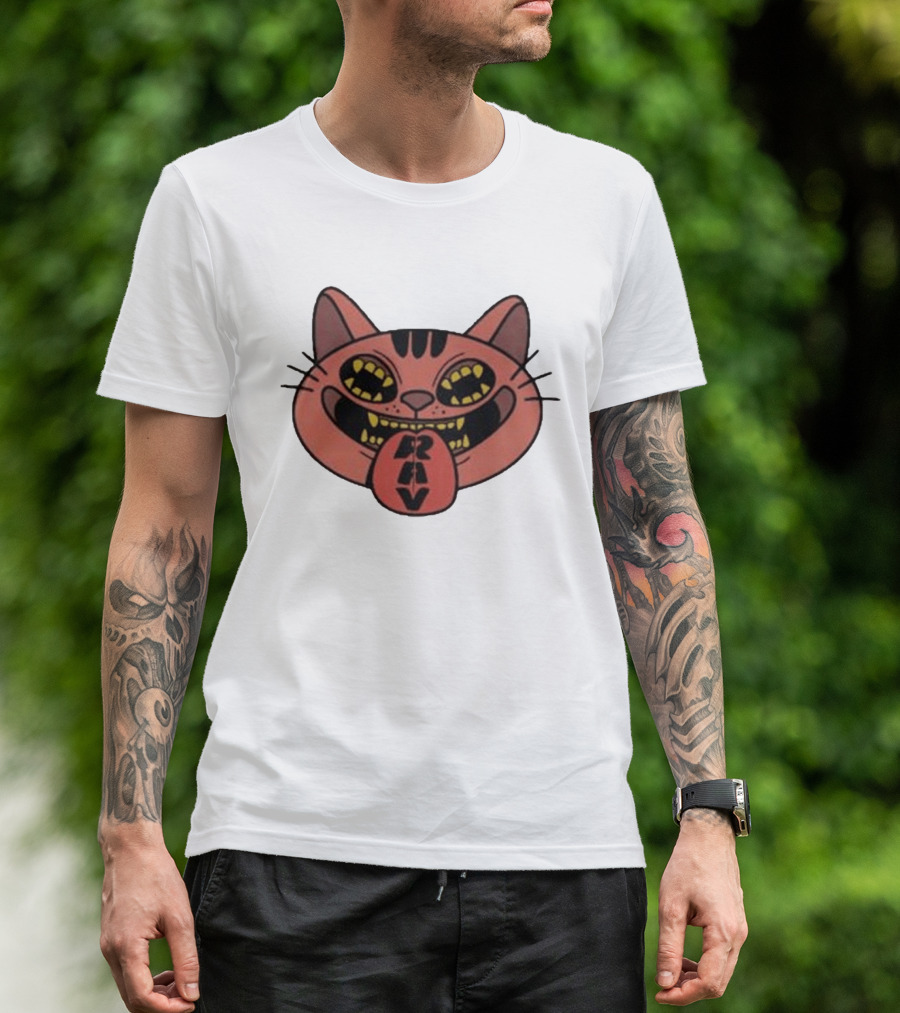 Exociety Rav Cat Tongue Out Face Graphic Urban Streetwear T-Shirt
