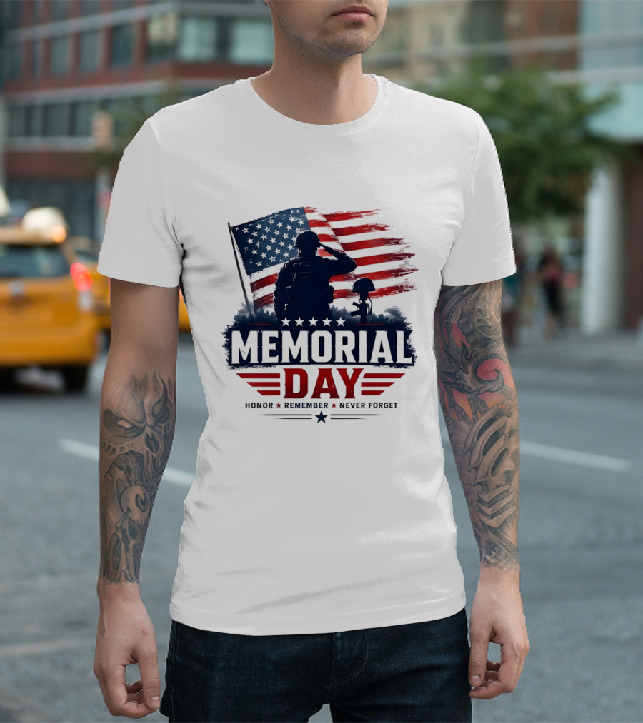 Memorial Day 2026 Honor Remember Never Forget American Flag T-Shirt