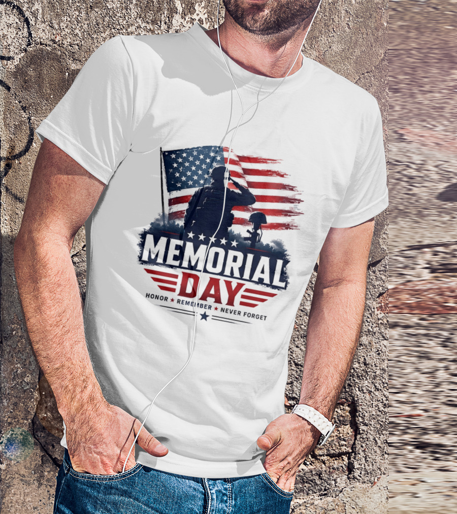 Memorial Day 2026 Honor Remember Never Forget American Flag T-Shirt