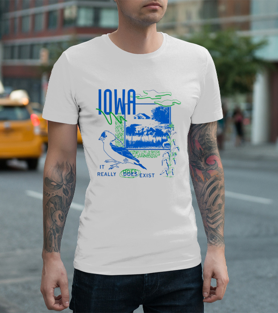 Iowa It Really Does Exist 90s Style Scenic Landscape Bird And Cornfield T-Shirt