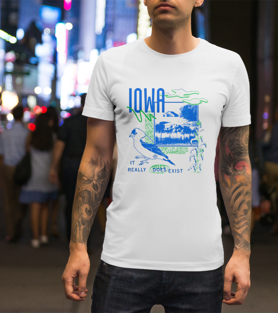 Iowa It Really Does Exist 90s Style Scenic Landscape Bird And Cornfield T-Shirt
