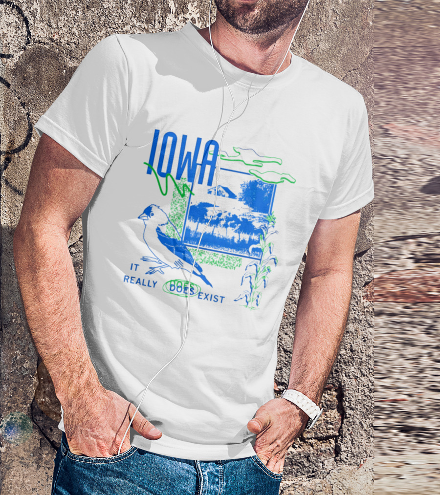 Iowa It Really Does Exist 90s Style Scenic Landscape Bird And Cornfield T-Shirt