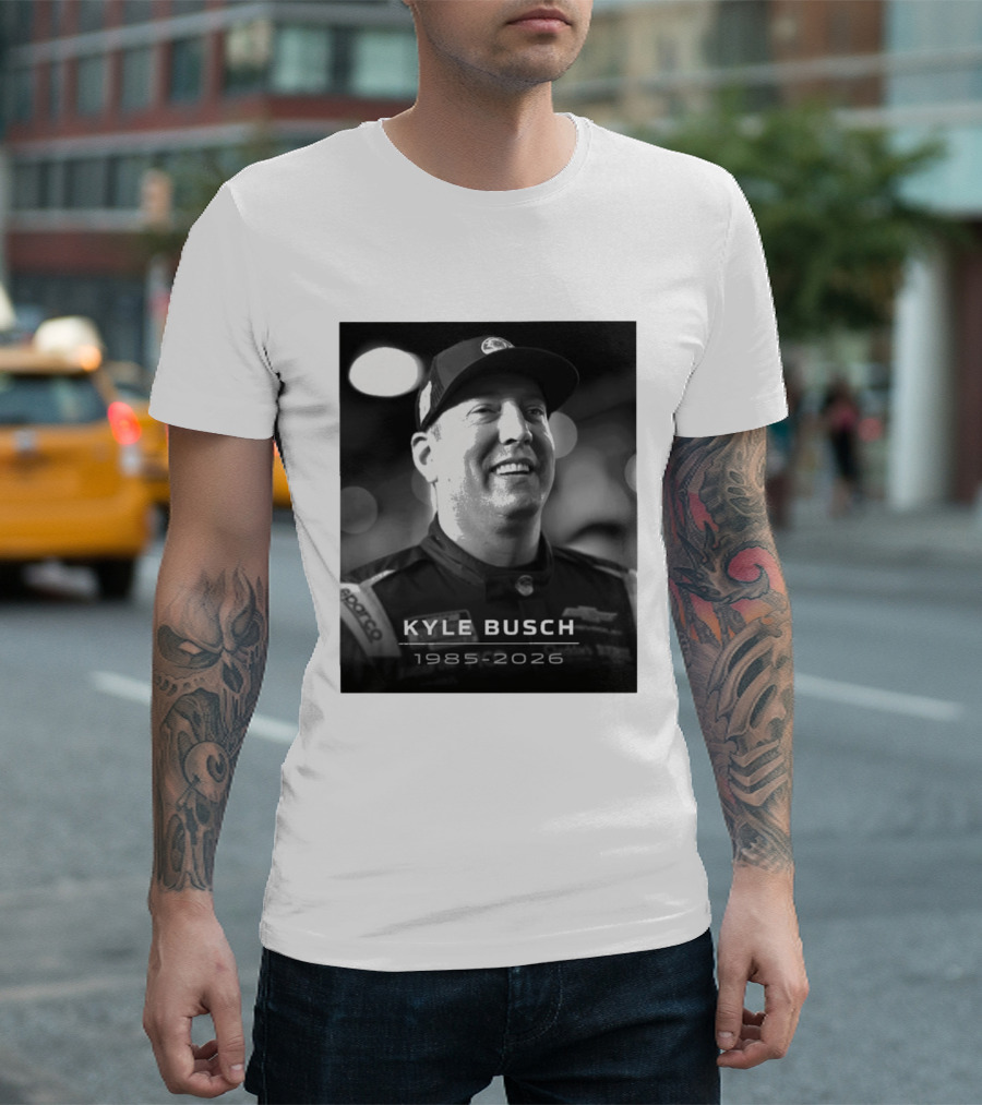 Kyle Busch 1985 2026 Racing Tribute Black And White T-Shirt
