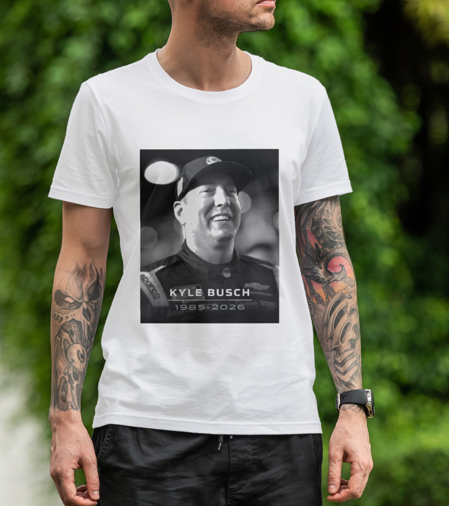 Kyle Busch 1985 2026 Racing Tribute Black And White T-Shirt