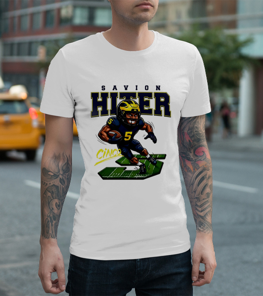 Savion Hiter Michigan Football Cinco 5 Mascot Caricature T-Shirt