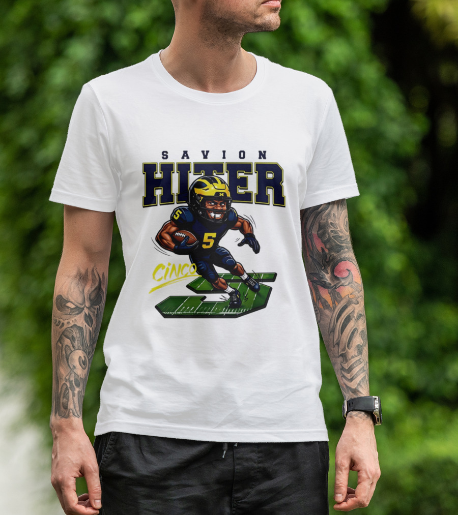 Savion Hiter Michigan Football Cinco 5 Mascot Caricature T-Shirt