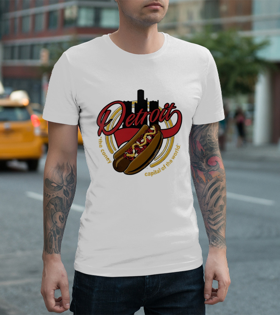 Detroit The Coney Capital Of The World Hot Dog Skyline T-Shirt