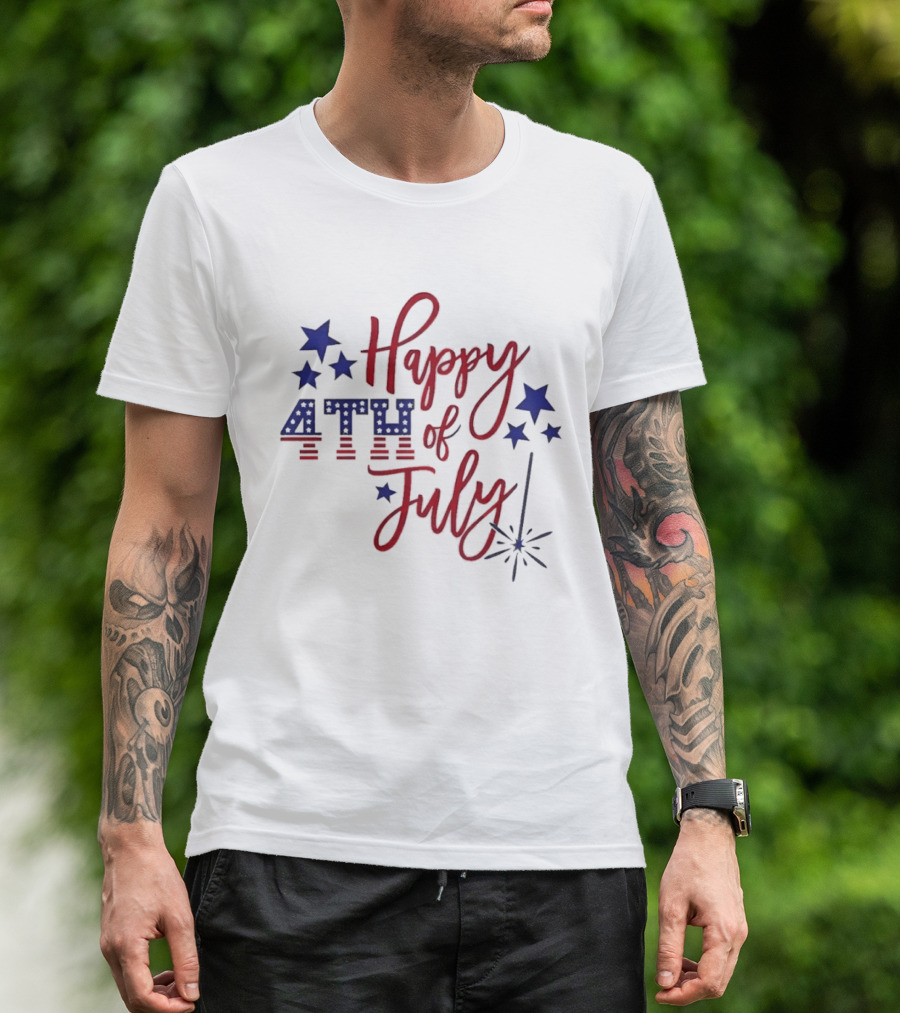 Happy 4th Of July Patriotic Stars Firework Celebration T-Shirt