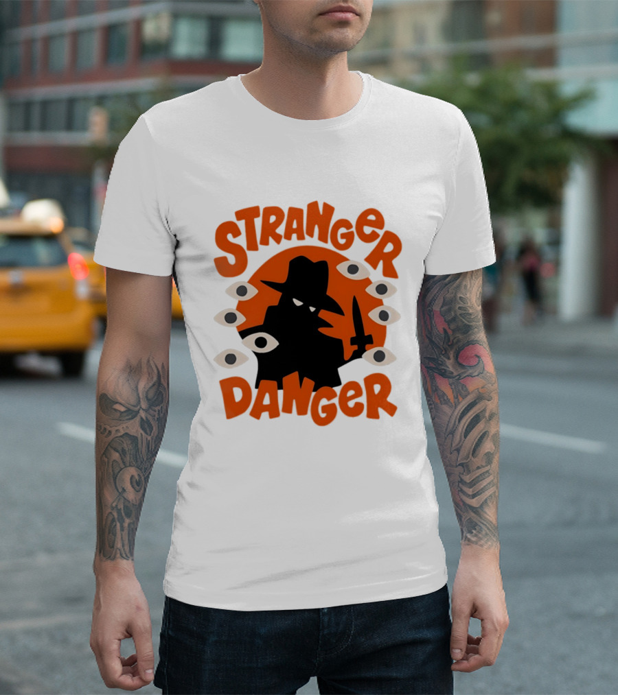 Stranger Danger Mysterious Figure Holding Knife Surrounded By Ing Eyes T-Shirt