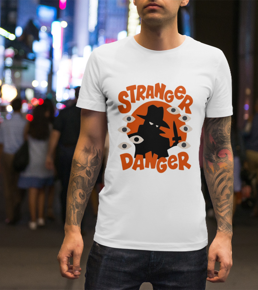 Stranger Danger Mysterious Figure Holding Knife Surrounded By Ing Eyes T-Shirt