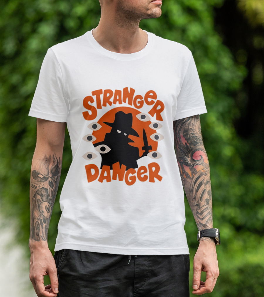 Stranger Danger Mysterious Figure Holding Knife Surrounded By Ing Eyes T-Shirt