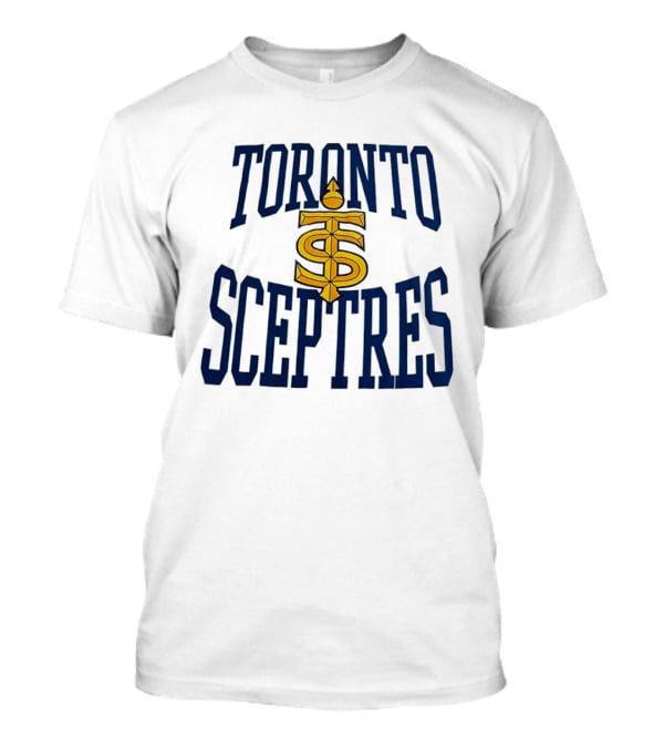 Toronto Sceptres Sports Team Logo Icon With Gold Emblem And Blue T-Shirt