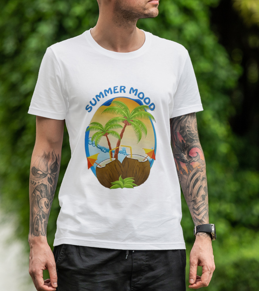 Summer Mood Tropical Palm And Coconut Drink Fiesta T-Shirt