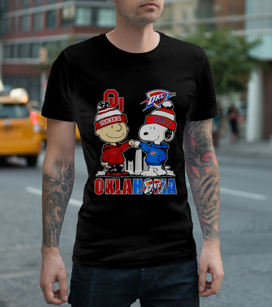 Oklahoma Sooners OU Snoopy OKC Thunder Unity Skyline T-Shirt