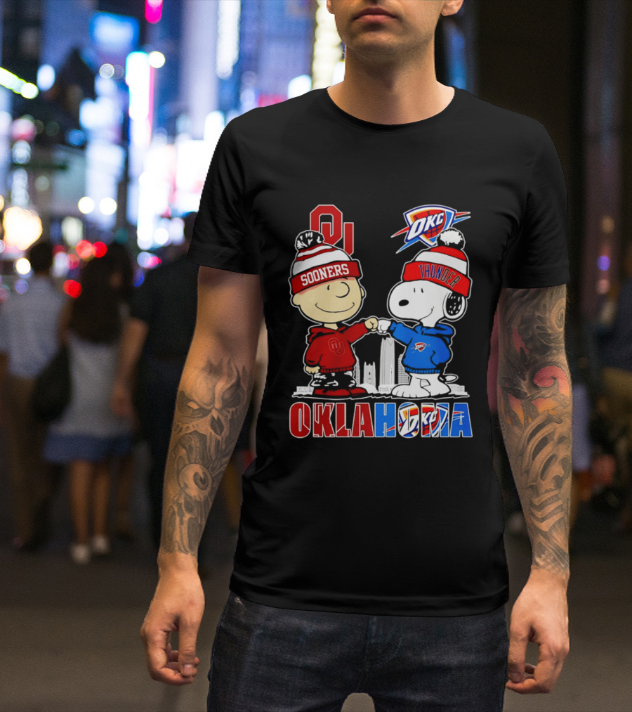Oklahoma Sooners OU Snoopy OKC Thunder Unity Skyline T-Shirt