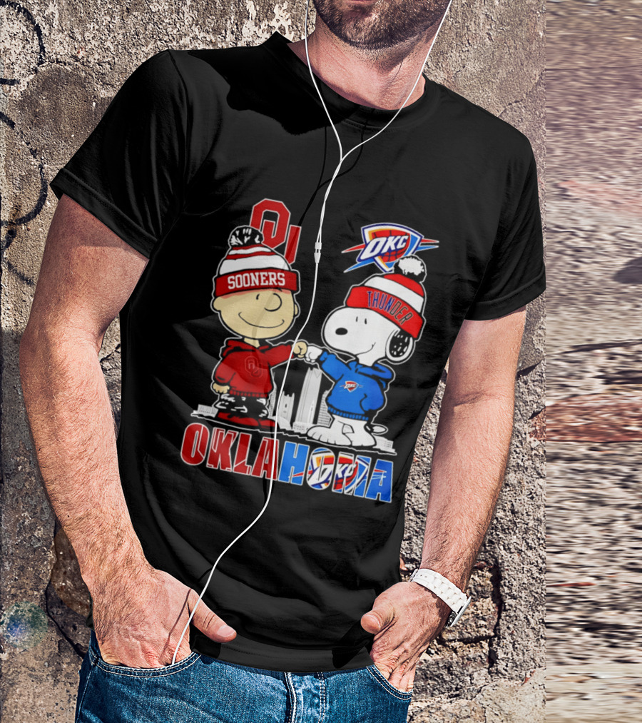 Oklahoma Sooners OU Snoopy OKC Thunder Unity Skyline T-Shirt