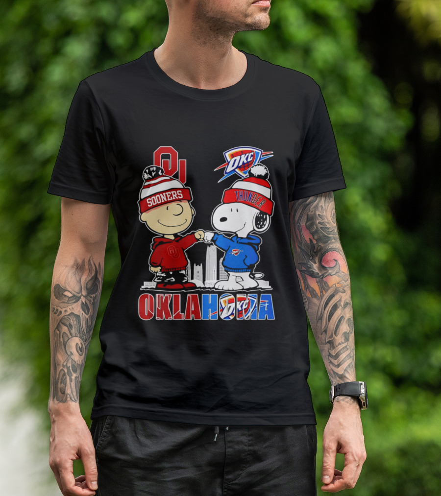 Oklahoma Sooners OU Snoopy OKC Thunder Unity Skyline T-Shirt