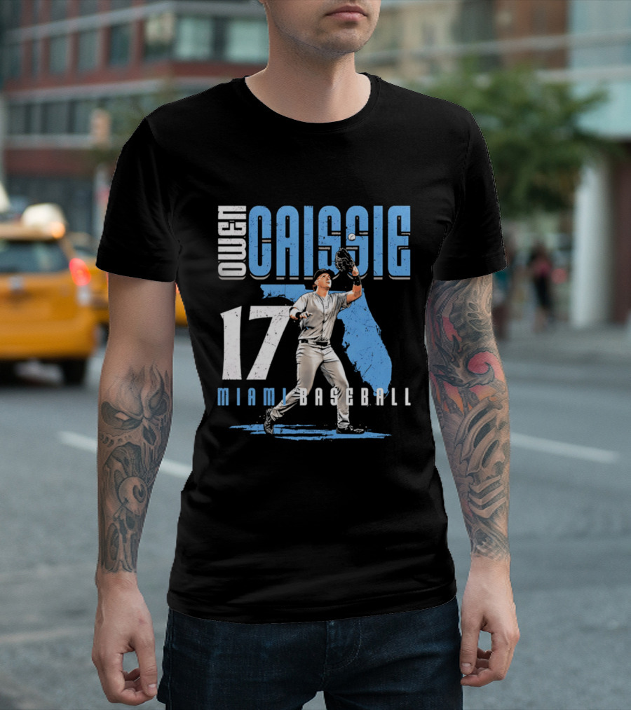 Owen Caissie 17 Miami Baseball Florida Map T-Shirt