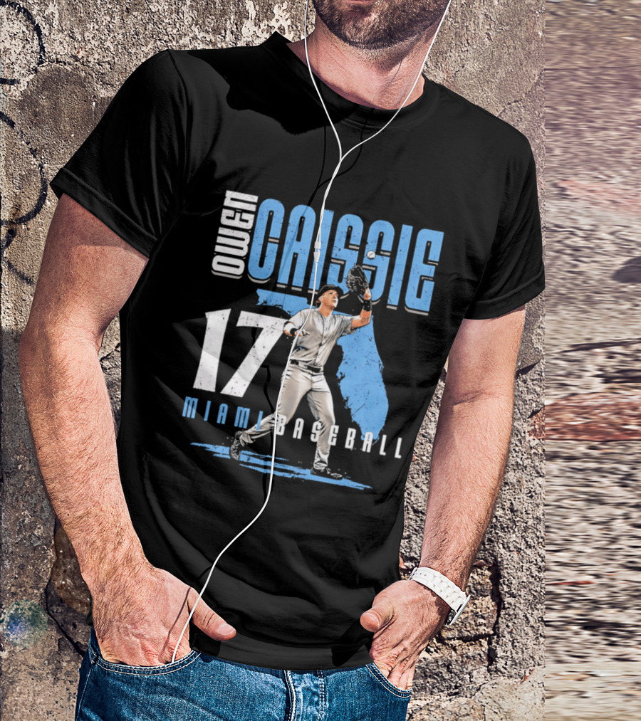 Owen Caissie 17 Miami Baseball Florida Map T-Shirt