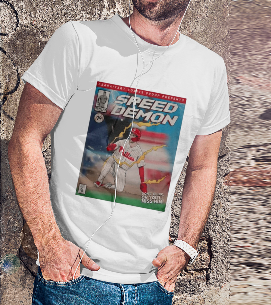 DSaraiyart Speed Demon Phillies April 23 Comics Group Don't Blink Trea Turner T-Shirt