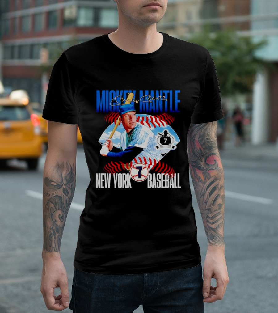 Mickey Mantle New York Baseball 7 Laces T-Shirt