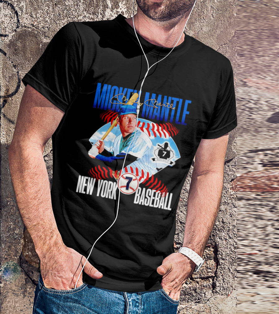 Mickey Mantle New York Baseball 7 Laces T-Shirt
