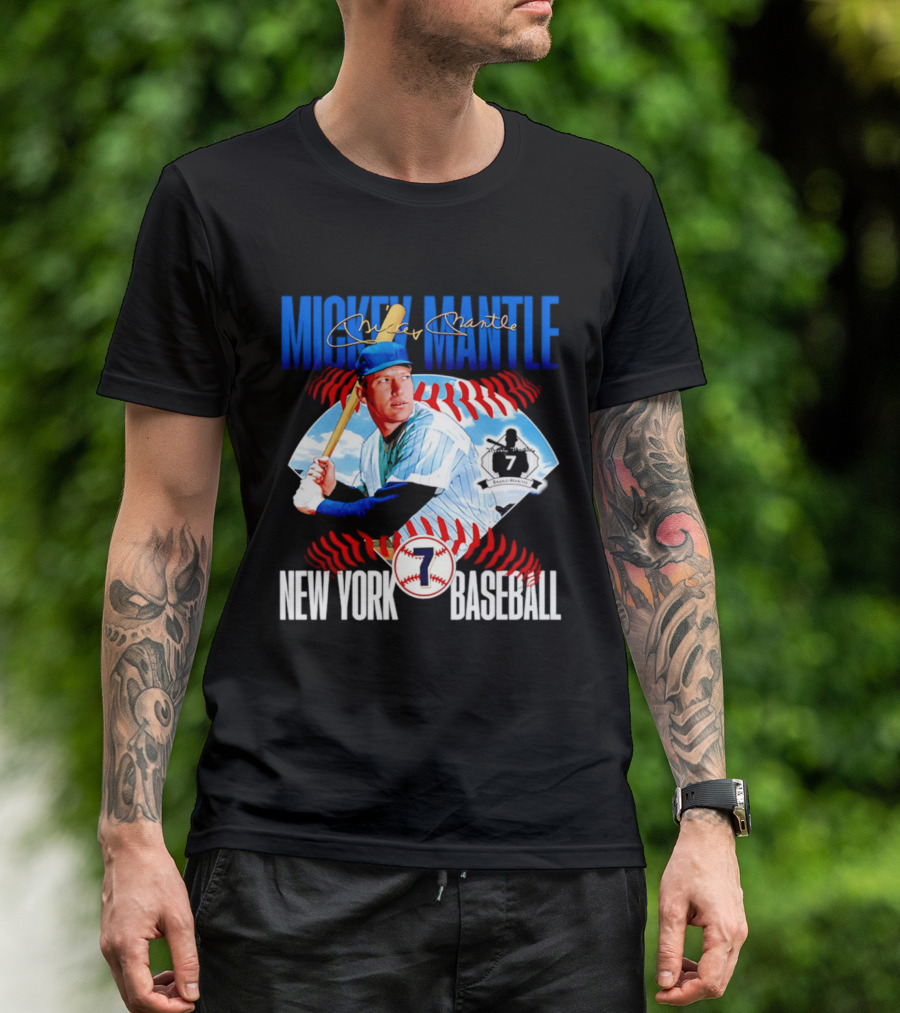 Mickey Mantle New York Baseball 7 Laces T-Shirt