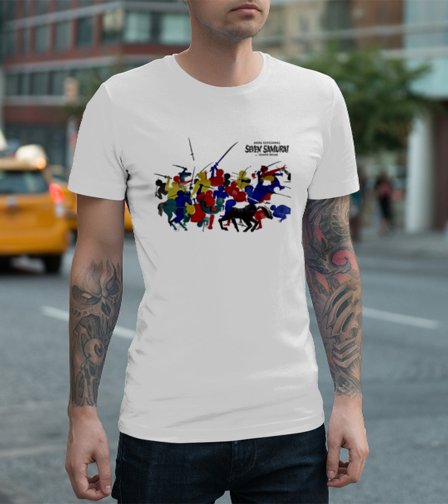 Andafterthat Akira Kurosawa Seven Samurai Painted Battle Scene T-Shirt